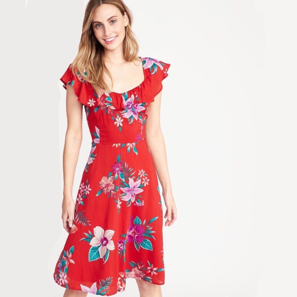 Old Navy NWT Medium Tall Red Floral Dress